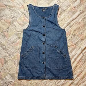lizwear vintage y2k 100% cotton button up denim mini dress with pockets medium